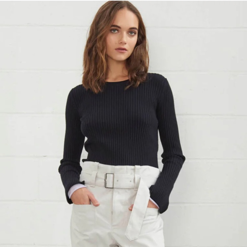 New We-Ar4 Mercer Knit Ribbed Navy Blue Long Sleeve Sweater‎ Top